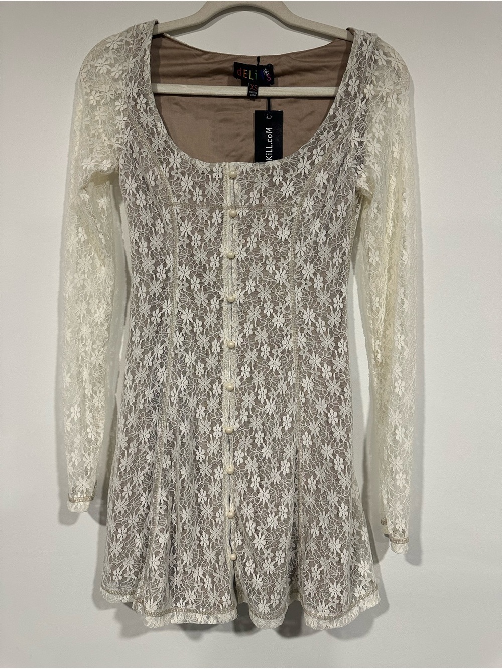 NWT Delia’s Dolls Kill Botanical Bliss Mini Dress Off White Nude Lace Size XS - Picture 1 of 3